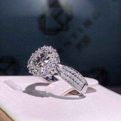 New Womens Three Row Full Crystal Moissanite Simulated Diamond Open Ring