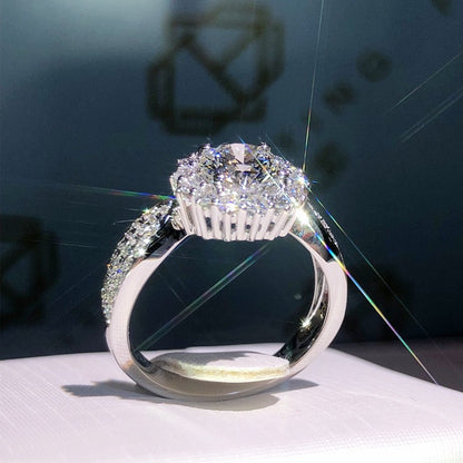 New Womens Three Row Full Crystal Moissanite Simulated Diamond Open Ring