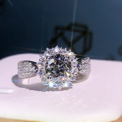 New Womens Three Row Full Crystal Moissanite Simulated Diamond Open Ring