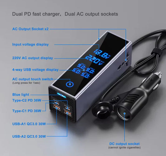 Car Power Inverter with Dual Sockets